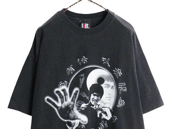 00s ★ ブルースリー イラスト プリント Tシャツ メンズ XL / オールド オフィシャル ムービー 映画 俳優 ドラゴン グラフィック 黒 GIANT