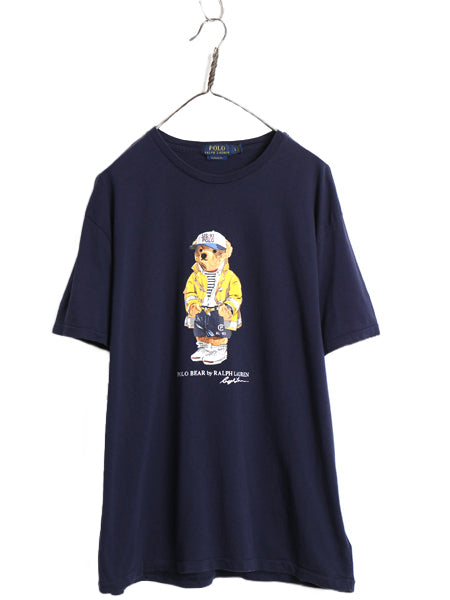 ポロベア ポロ ラルフローレン プリント 半袖 Tシャツ メンズ L 古着 キャラクター コットン カットソー シングルステッチ クルーネック 紺