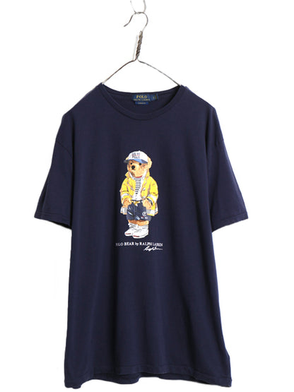 ポロベア ポロ ラルフローレン プリント 半袖 Tシャツ メンズ L 古着 キャラクター コットン カットソー シングルステッチ クルーネック 紺