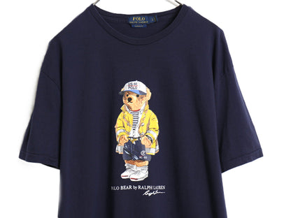 ポロベア ポロ ラルフローレン プリント 半袖 Tシャツ メンズ L 古着 キャラクター コットン カットソー シングルステッチ クルーネック 紺
