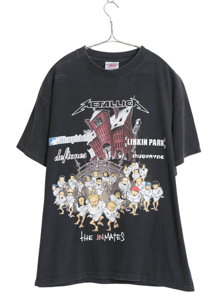 00s ★ メタリカ ツアー イラスト プリント Tシャツ メンズ L オールド 当時物 バンド ロック メタル リンキンパーク リンプビズキット 黒
