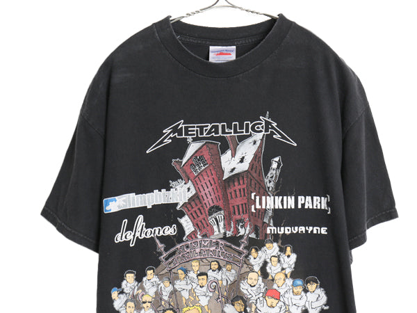 00s ★ メタリカ ツアー イラスト プリント Tシャツ メンズ L オールド 当時物 バンド ロック メタル リンキンパーク リンプビズキット 黒