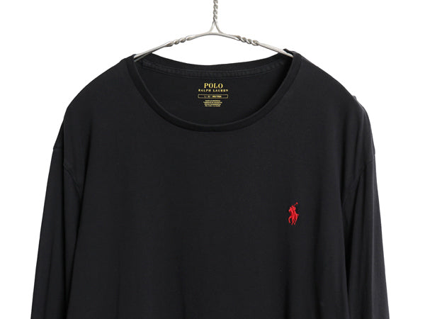 ポロ ラルフローレン 長袖 Tシャツ メンズ L ロンT ロングスリーブ コットン ワンポイント カットソー インナー シングルステッチ ブラック