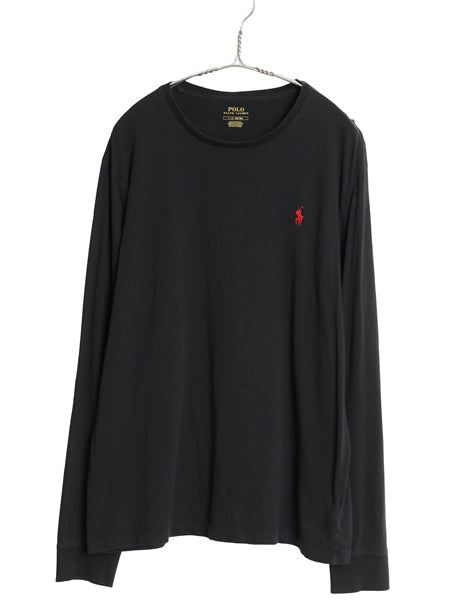 ポロ ラルフローレン 長袖 Tシャツ メンズ L ロンT ロングスリーブ コットン ワンポイント カットソー インナー シングルステッチ ブラック