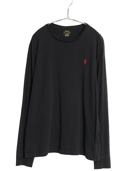 ポロ ラルフローレン 長袖 Tシャツ メンズ L ロンT ロングスリーブ コットン ワンポイント カットソー インナー シングルステッチ ブラック