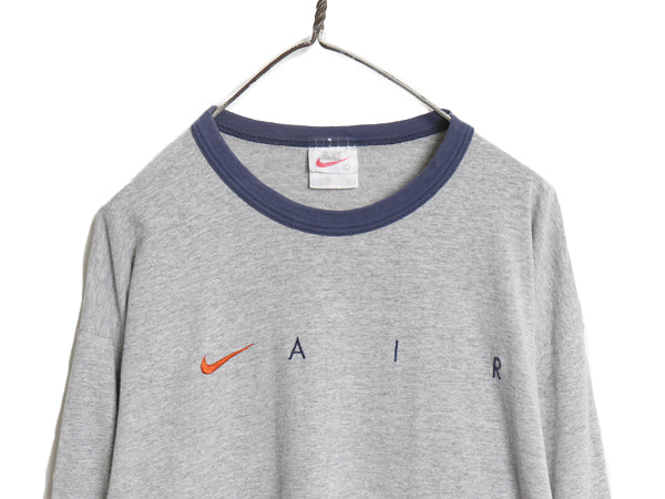 90s USA ナイキ スモール スウッシュ 刺繍 長袖 リンガー Tシャツ メンズ L / オールド ロンT カットソー ロングTシャツ シングルステッチ