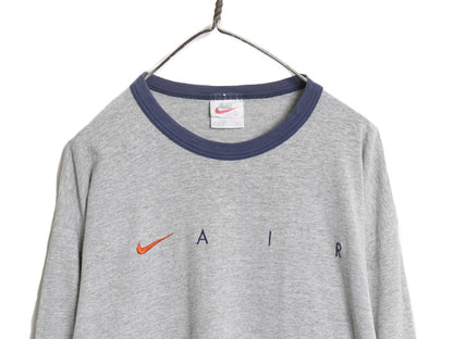 90s USA ナイキ スモール スウッシュ 刺繍 長袖 リンガー Tシャツ メンズ L / オールド ロンT カットソー ロングTシャツ シングルステッチ