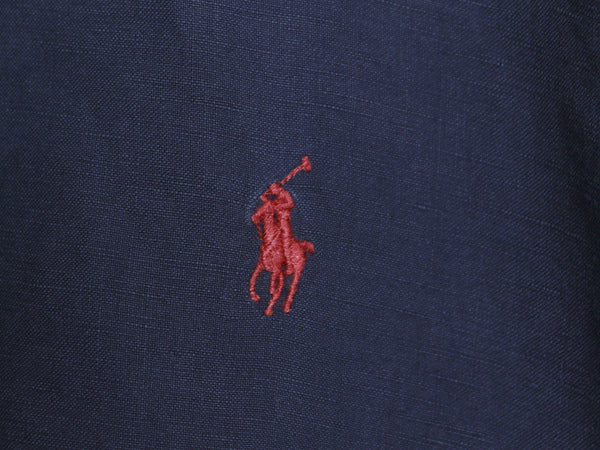 00s ラルフローレン 長袖 ボタンダウン シャツ メンズ XL オールド ポロ リネン シルク 長袖シャツ ワンポイント 大きいサイズ シンプル 紺