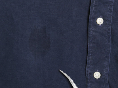 00s ラルフローレン 長袖 ボタンダウン シャツ メンズ XL オールド ポロ リネン シルク 長袖シャツ ワンポイント 大きいサイズ シンプル 紺