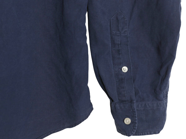 00s ラルフローレン 長袖 ボタンダウン シャツ メンズ XL オールド ポロ リネン シルク 長袖シャツ ワンポイント 大きいサイズ シンプル 紺