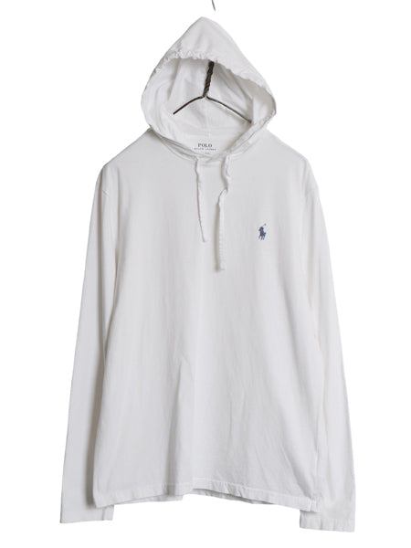 ポロ ラルフローレン フード付き 長袖 Tシャツ メンズ Ｍ / コットン ロンT フード パーカー プルオーバー ワンポイント ポニー 白 無地　