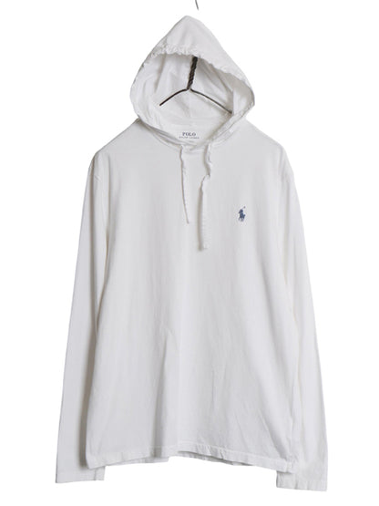 ポロ ラルフローレン フード付き 長袖 Tシャツ メンズ Ｍ / コットン ロンT フード パーカー プルオーバー ワンポイント ポニー 白 無地　