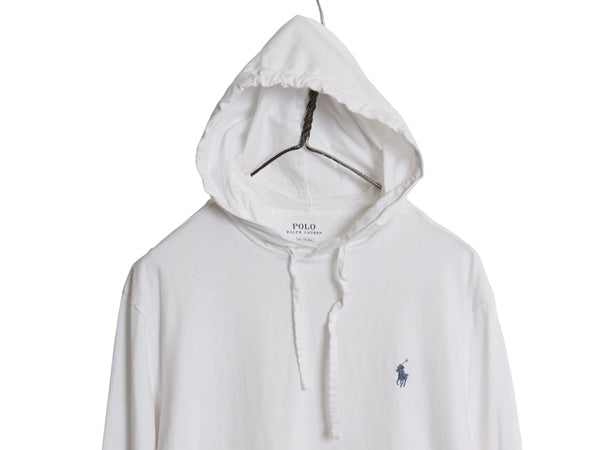 ポロ ラルフローレン フード付き 長袖 Tシャツ メンズ Ｍ / コットン ロンT フード パーカー プルオーバー ワンポイント ポニー 白 無地　