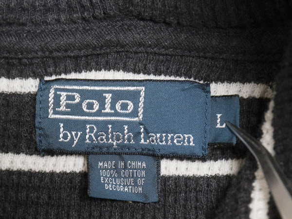 00年代 ポロ ラルフローレン ボーダー サーマル フード付き 長袖 Tシャツ メンズ L / オールド ヘンリーネック パーカー ロンT カットソー