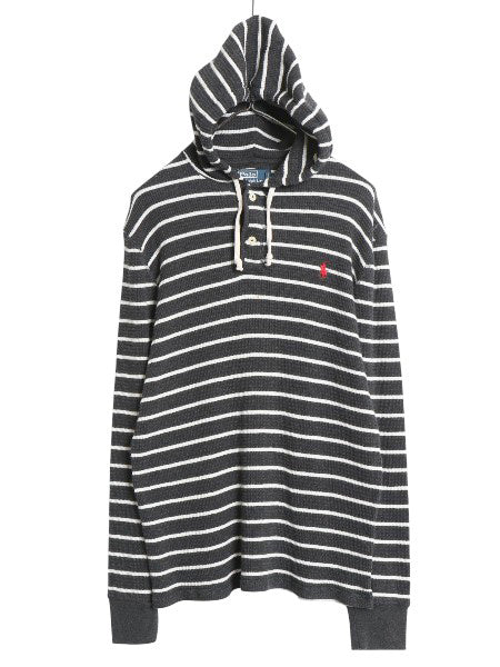 00年代 ポロ ラルフローレン ボーダー サーマル フード付き 長袖 Tシャツ メンズ L / オールド ヘンリーネック パーカー ロンT カットソー