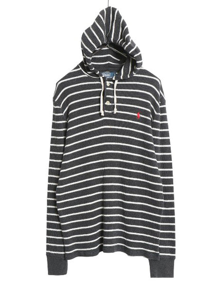 00年代 ポロ ラルフローレン ボーダー サーマル フード付き 長袖 Tシャツ メンズ L / オールド ヘンリーネック パーカー ロンT カットソー