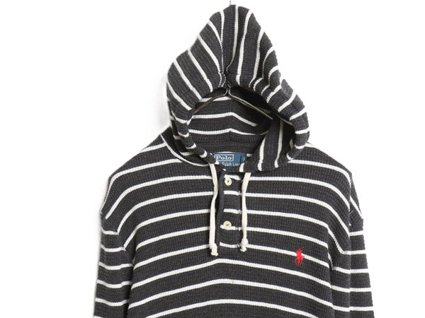 00年代 ポロ ラルフローレン ボーダー サーマル フード付き 長袖 Tシャツ メンズ L / オールド ヘンリーネック パーカー ロンT カットソー