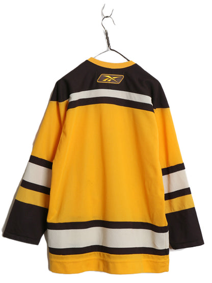 ブルーインズ メッシュ ホッケー ジャージ メンズ S 古着 NHL オフィシャル リーボック アイスホッケー ユニフォーム 重ね着 レースアップ