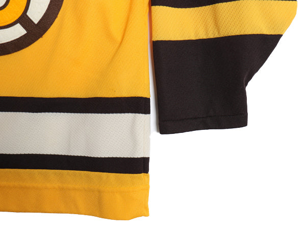ブルーインズ メッシュ ホッケー ジャージ メンズ S 古着 NHL オフィシャル リーボック アイスホッケー ユニフォーム 重ね着 レースアップ