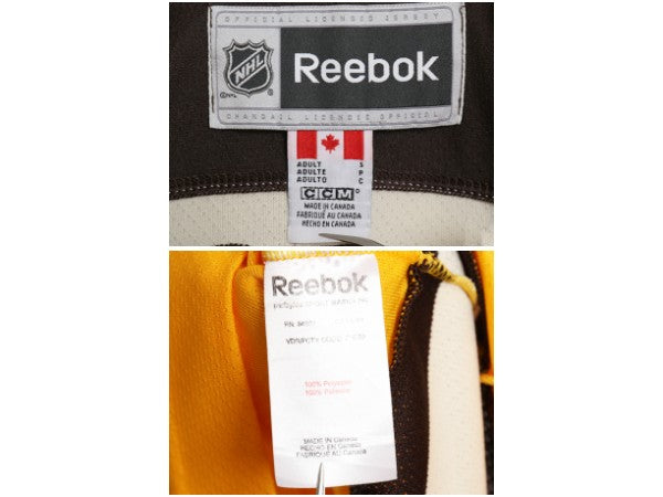 ブルーインズ メッシュ ホッケー ジャージ メンズ S 古着 NHL オフィシャル リーボック アイスホッケー ユニフォーム 重ね着 レースアップ