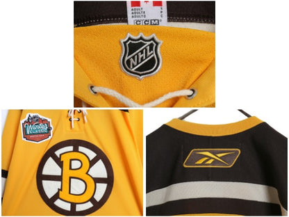 ブルーインズ メッシュ ホッケー ジャージ メンズ S 古着 NHL オフィシャル リーボック アイスホッケー ユニフォーム 重ね着 レースアップ