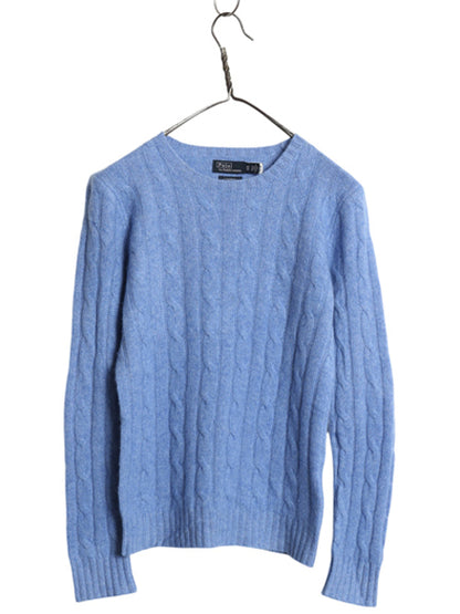ポロ ラルフローレン ケーブル ニット セーター レディース XS 古着 100% カシミヤ 長袖ニット ポニー無し 無地 シンプル きれいめ ブルー