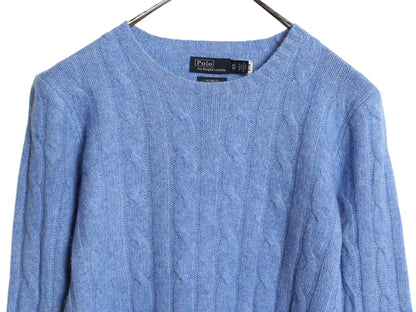 ポロ ラルフローレン ケーブル ニット セーター レディース XS 古着 100% カシミヤ 長袖ニット ポニー無し 無地 シンプル きれいめ ブルー