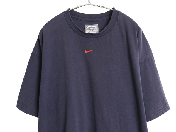 00s USA製 ナイキ 両面 プリント Tシャツ メンズ XL / オールド センター スウッシュ 大きいサイズ ワンポイント バックプリント ネイビー