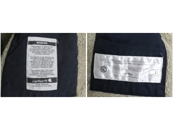 US企画 カーハート モックネック ダック ベスト メンズ M / 古着 FR シリーズ 裏 ボア パイル フリース ライナー ワーク 前開き 重ね着 紺