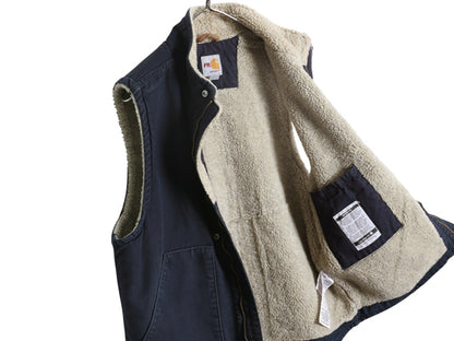 US企画 カーハート モックネック ダック ベスト メンズ M / 古着 FR シリーズ 裏 ボア パイル フリース ライナー ワーク 前開き 重ね着 紺