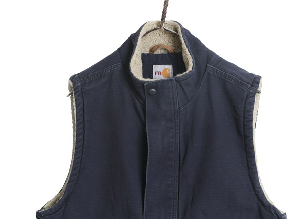 US企画 カーハート モックネック ダック ベスト メンズ M / 古着 FR シリーズ 裏 ボア パイル フリース ライナー ワーク 前開き 重ね着 紺