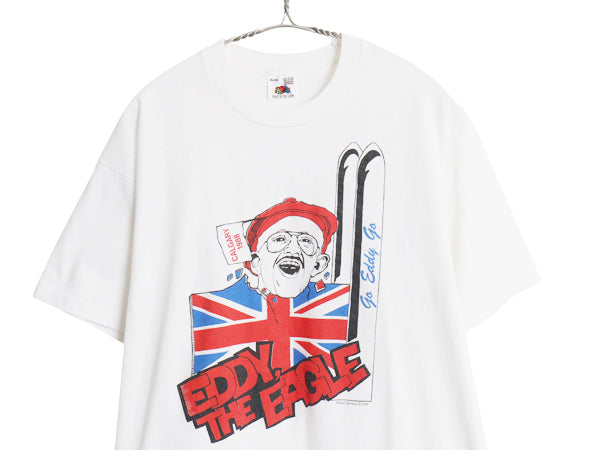 80s キャラクター イラスト プリント Tシャツ メンズ XL / ヴィンテージ グラフィック ユニオンジャック シングルステッチ 大きいサイズ 白