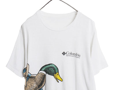 90s コロンビア カモ 両面 イラスト プリント Tシャツ メンズ L 程/ オールド アウトドア ハンティング グラフィック シングルステッチ 白