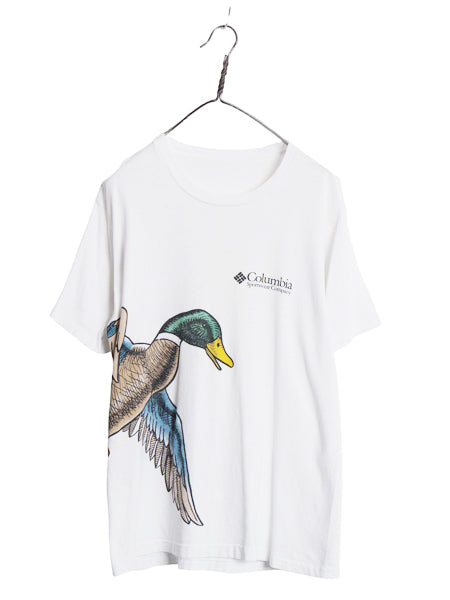 90s コロンビア カモ 両面 イラスト プリント Tシャツ メンズ L 程/ オールド アウトドア ハンティング グラフィック シングルステッチ 白