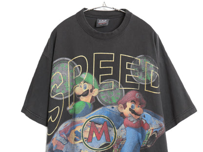 00s マリオ ルイージ イラスト イラスト プリント Tシャツ メンズ 2XL オールド 任天堂 グラフィック キャラクター 大きいサイズ 当時物 黒