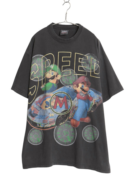 00s マリオ ルイージ イラスト イラスト プリント Tシャツ メンズ 2XL オールド 任天堂 グラフィック キャラクター 大きいサイズ 当時物 黒
