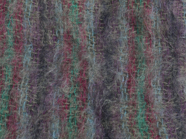 70s スコットランド製 大判 モヘア ブランケット ヴィンテージ ストライプ 毛足 ウール ひざ掛け 掛け毛布 防寒 フリンジ付き マルチカラー