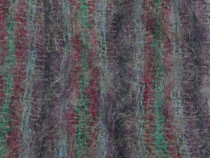 70s スコットランド製 大判 モヘア ブランケット ヴィンテージ ストライプ 毛足 ウール ひざ掛け 掛け毛布 防寒 フリンジ付き マルチカラー