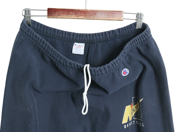90s USA製 チャンピオン リバースウィーブ スウェット パンツ メンズ XL オールド 目付き カレッジ バスケ プリント 大きいサイズ ネイビー
