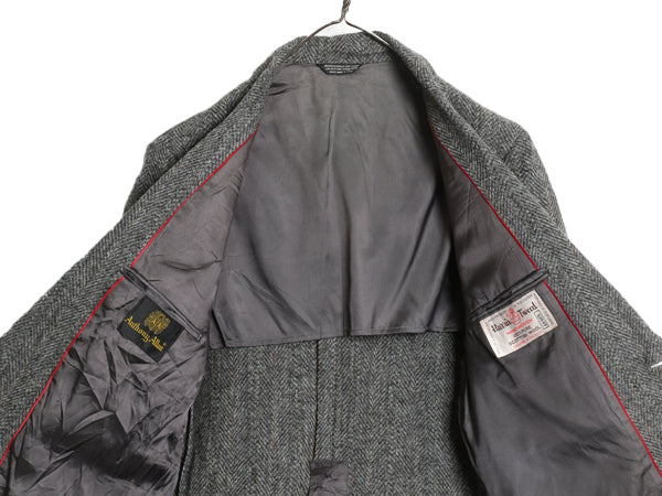 80s USA製 ハリスツイード テーラード ジャケット メンズ M 程/ 古着 ヴィンテージ ブレザー ツイード ウール トラッド ストライプ グレー