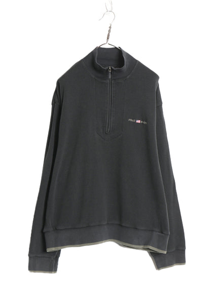 00s ポロスポーツ ラルフローレン ハーフジップ スウェット メンズ XL / オールド トレーナー ワッフル プルオーバー ストレッチ 星条旗 黒