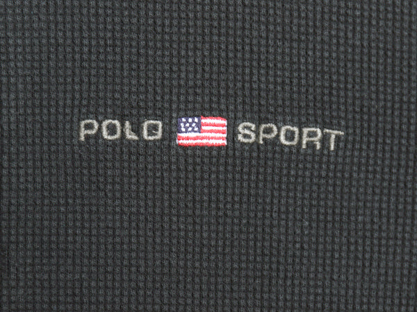 00s ポロスポーツ ラルフローレン ハーフジップ スウェット メンズ XL / オールド トレーナー ワッフル プルオーバー ストレッチ 星条旗 黒