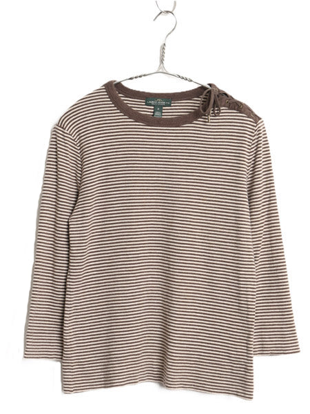 00s ラルフローレン ジーンズ ボーダー 長袖 Tシャツ レディース M / オールド 7分袖 ロンT コットン ストレッチ カットソー レースアップ