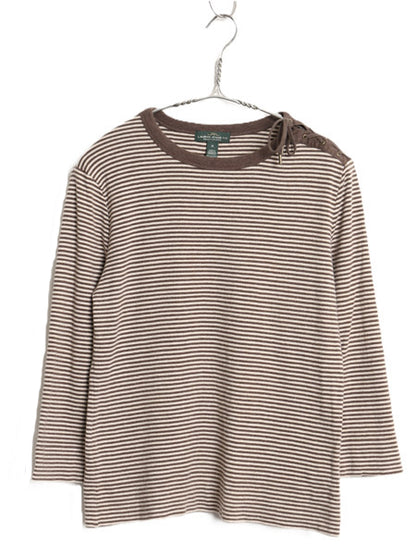 00s ラルフローレン ジーンズ ボーダー 長袖 Tシャツ レディース M / オールド 7分袖 ロンT コットン ストレッチ カットソー レースアップ