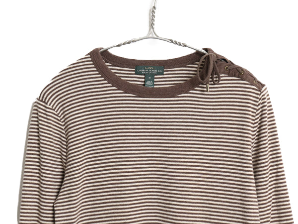 00s ラルフローレン ジーンズ ボーダー 長袖 Tシャツ レディース M / オールド 7分袖 ロンT コットン ストレッチ カットソー レースアップ
