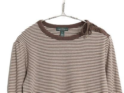 00s ラルフローレン ジーンズ ボーダー 長袖 Tシャツ レディース M / オールド 7分袖 ロンT コットン ストレッチ カットソー レースアップ