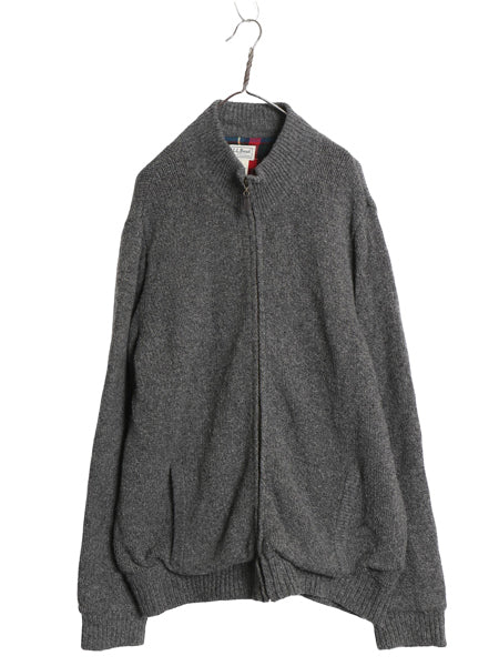 エルエルビーン フルジップ ニット セーター ジャケット メンズ XL / ドライバーズ ラム ウール チェック ライナー付き 大きいサイズ 無地 