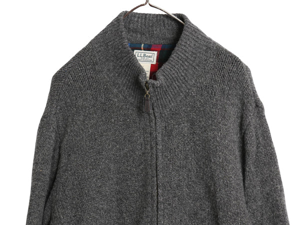 エルエルビーン フルジップ ニット セーター ジャケット メンズ XL / ドライバーズ ラム ウール チェック ライナー付き 大きいサイズ 無地 