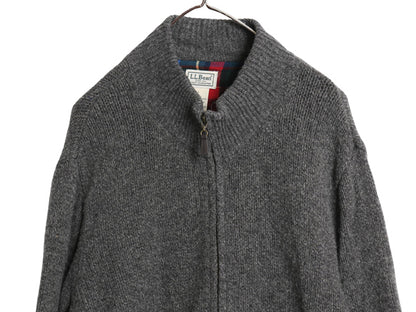 エルエルビーン フルジップ ニット セーター ジャケット メンズ XL / ドライバーズ ラム ウール チェック ライナー付き 大きいサイズ 無地 