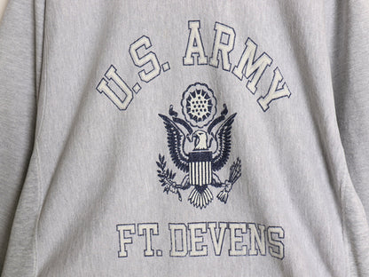 80s USA製 US ARMY 3段 プリント スウェット メンズ L ヴィンテージ トレーナー 裏起毛 ミリタリー ヘビーウェイト リバース タイプ 杢 灰
